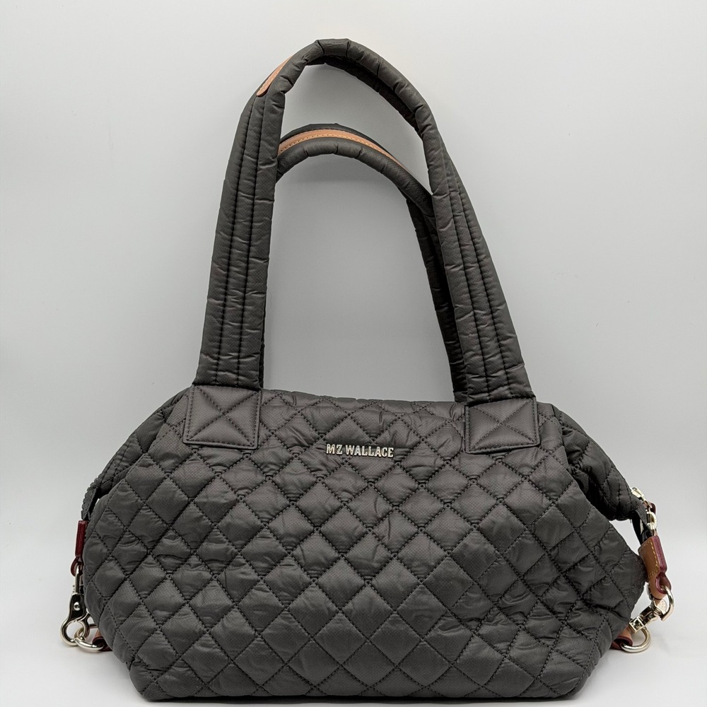 MZ Wallace Medium Sutton Deluxe Magnet Gray Quilted Nylon Crossbody Travel Tote